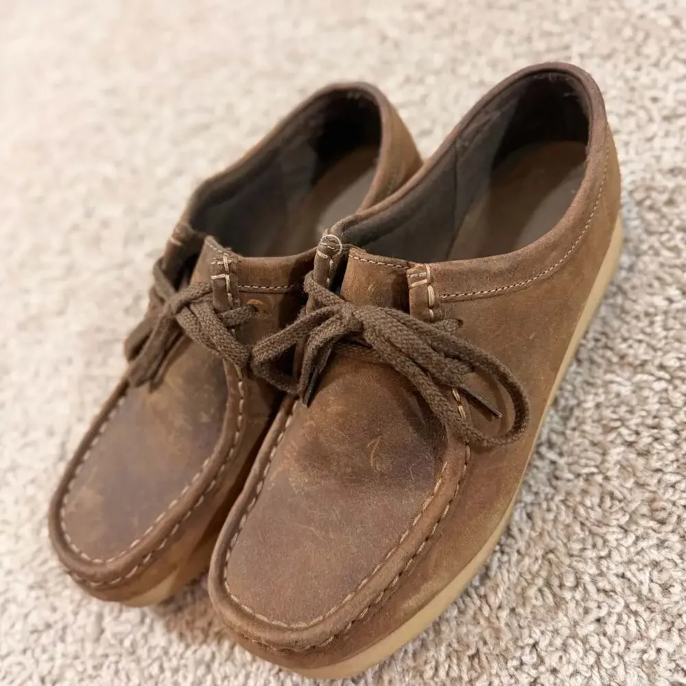 Toddler Brown Leather Wallabee Style Crepe Sole Moccasin Shoes Size 4.5 EUC